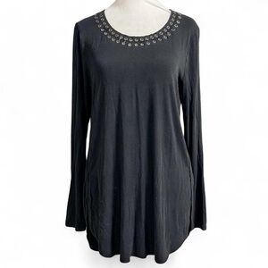 Black Long Sleeve Top with Safety Pin Detail